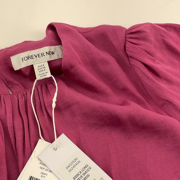 Forever New - Jessica Long Sleeve Smock Dress - Women's Size 4 - Magenta Haze - Picture 9 of 10